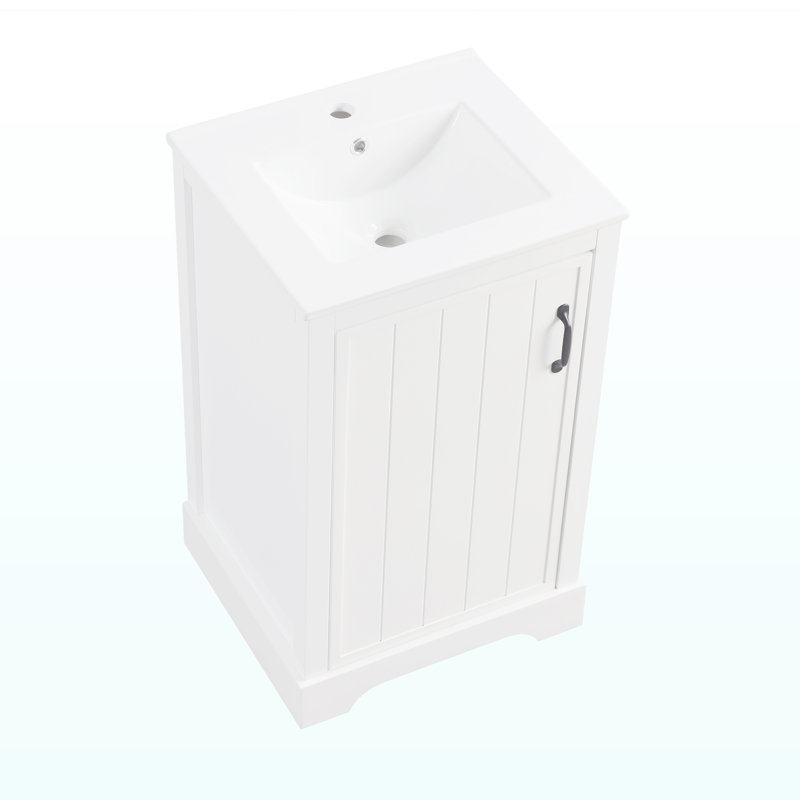 Meuble-lavabo de 20 po avec lavabo, armoire de salle de bain avec porte à fermeture douce, support de rangement et tablette réglable, blanc