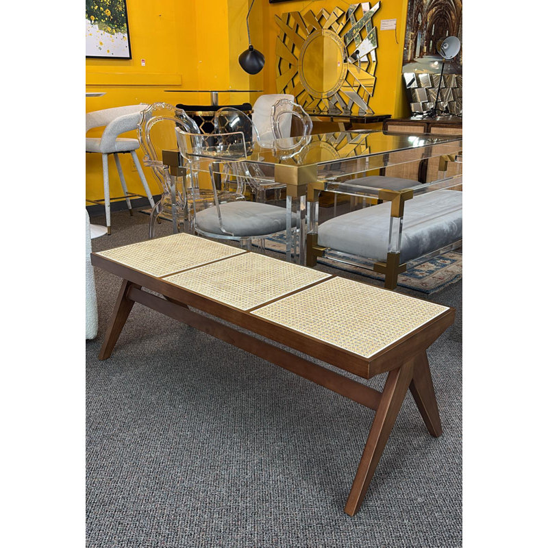 Shawn Cane Wood Bench, Brown