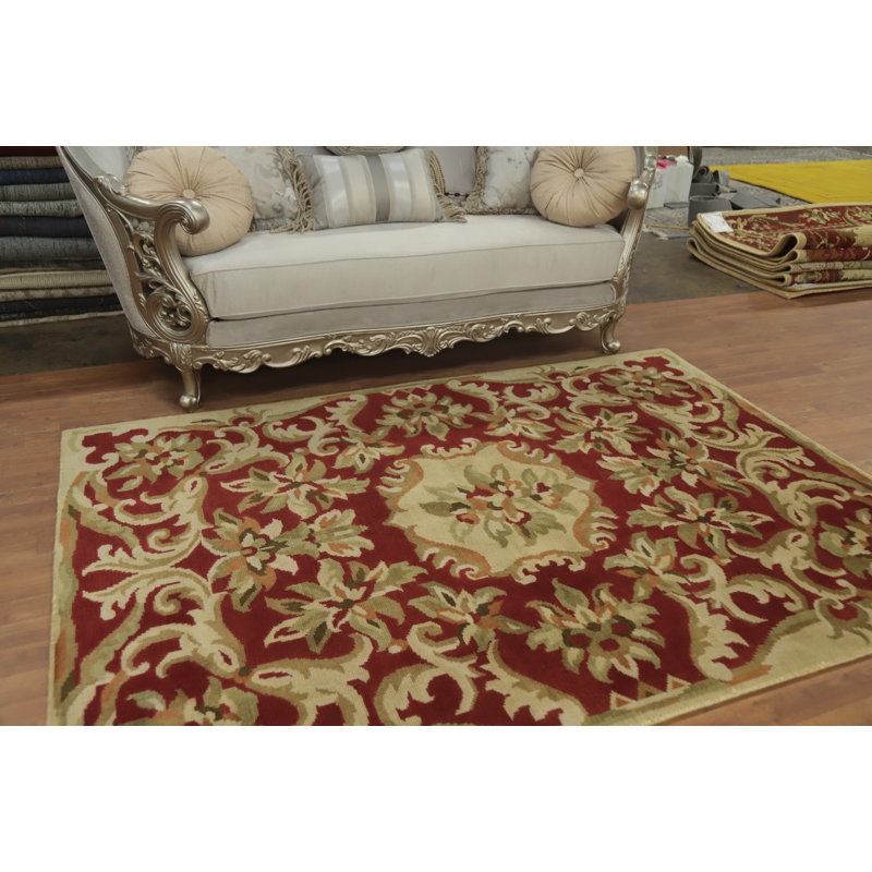 Tapis indien rouge à motif floral 5 x 8