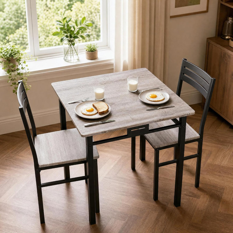 Ensemble de table à manger carrée compacte de 4 pièces pour 3 personnes, Grain de bois noir