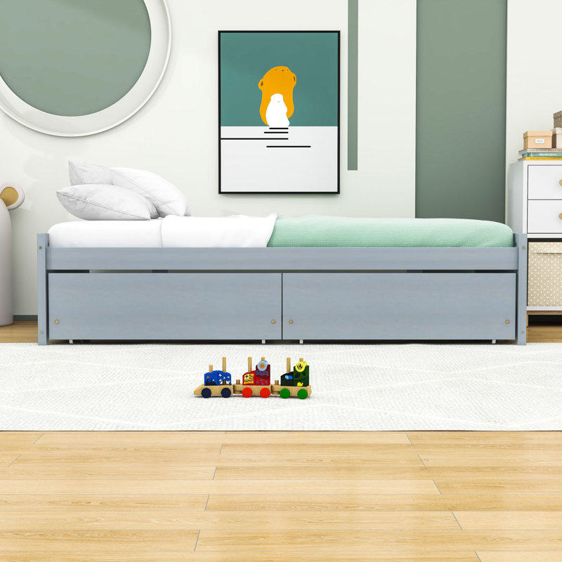 Lit plateforme simple à 2 tiroirs Ekamdeep, gris