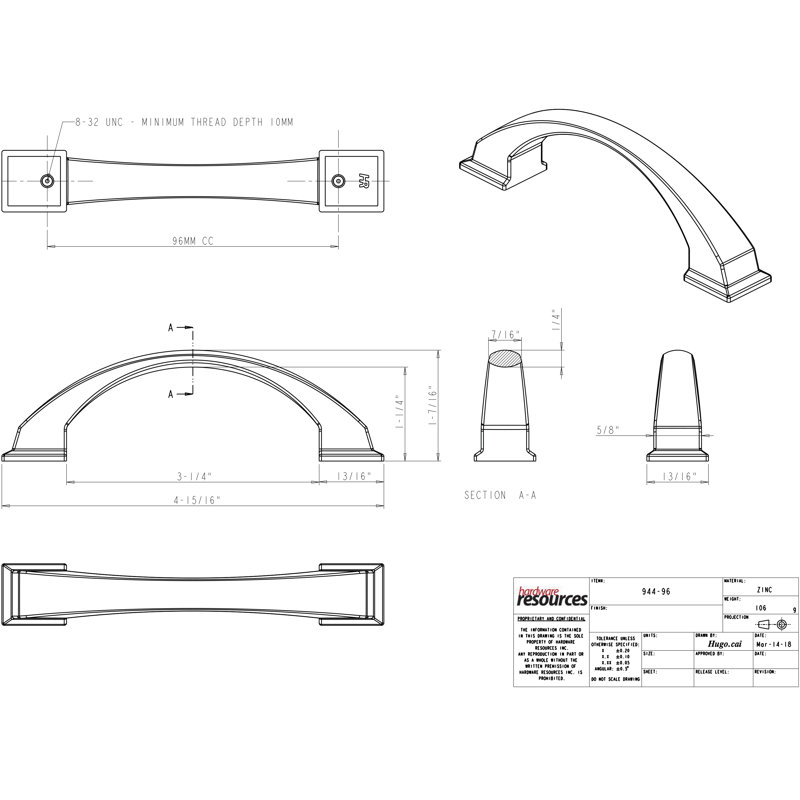 Roman Arch Pull, Polished Chrome, 5"