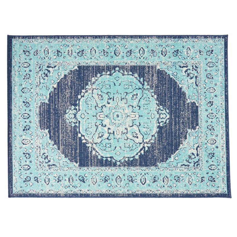 Blue Rectangle Polypropylene Rug