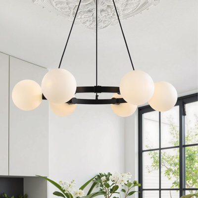Lustre moderne 6 lumières, lustre Spoutnik en verre 31,5 po, luminaire suspendu à hauteur réglable pour îlot de cuisine, salle à manger, chambre à coucher, salon