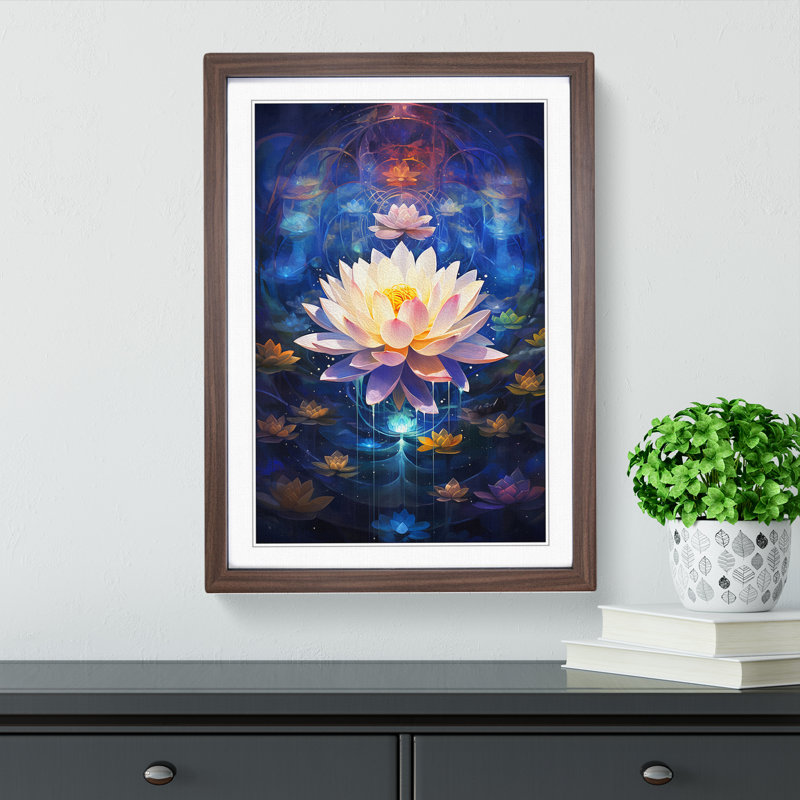 XYZ-FRM-V1223-4319 Lotus Flower Abstract No.3 - Single Picture Frame Print on Wood, 46cm H x 34cm W x 2cm D, Walnut