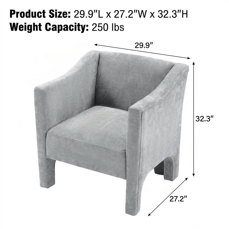 Fauteuil d'appoint moderne avec accoudoirs fermés et revêtement en chenille