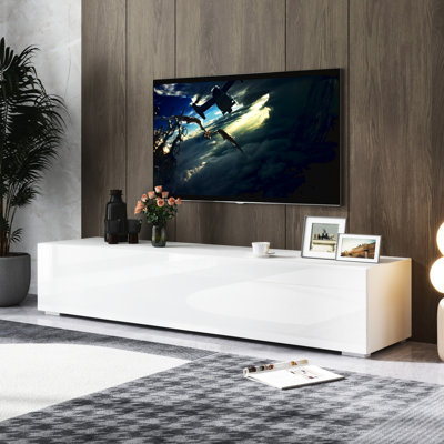 Living Room Media Stand With Abundant - Modern White Finish Tv Table Storage Contemporary Design