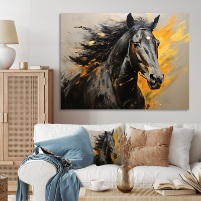 Yellow Black Horse Vibrant Yellow Equine, reproduction d'art sur toile