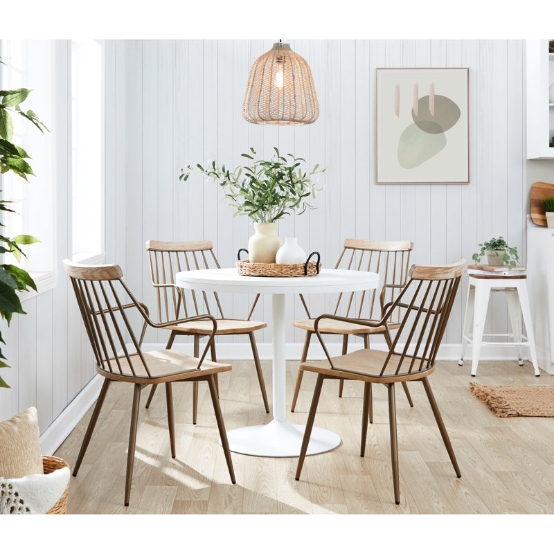 Chaise fabriquée en métal de cuivre antique et en bois blanchi, dossier de style broche, pour la salle à manger ou décorative, largeur intérieure du siège: 16,5 po, profondeur du produit: 21,8 po, paquet 20 pour utilisation intérieure seulement, assemblage requis