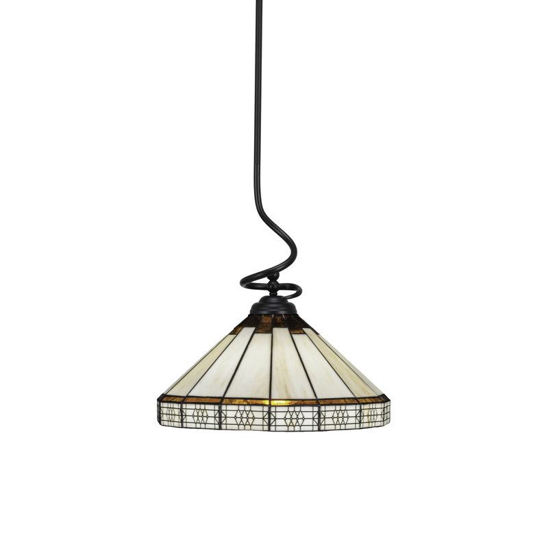 Luminaire suspendu Capri de couleur noir mat avec verre d'art mission de 15 po miel et brun