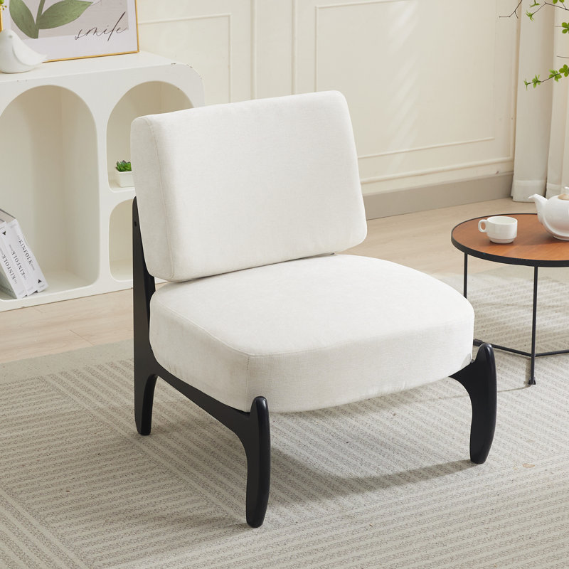 Teddy Armless Leisure Accent Chair, Beige Linen, Black
