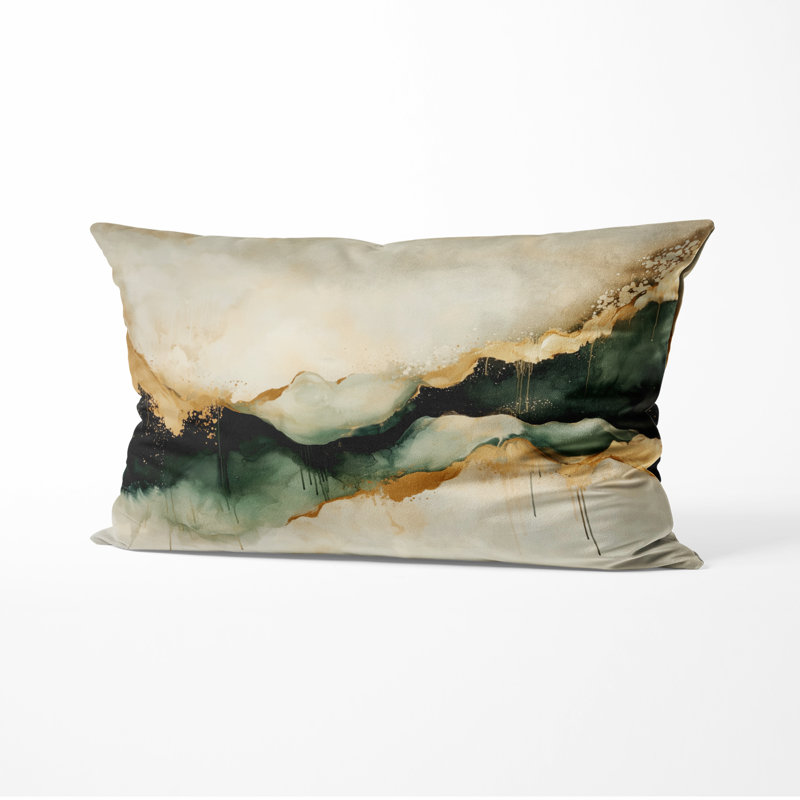 Coussin décoratif imprimé Abstract Liquid Ink Divide Fight Of Emerald III, H 12 po x l 20 po