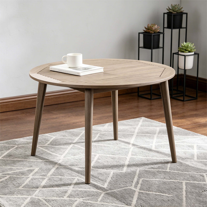Table de salle à manger d'extérieur ronde en bois d'acacia gris avec table de patio résistante aux intempéries, Gris