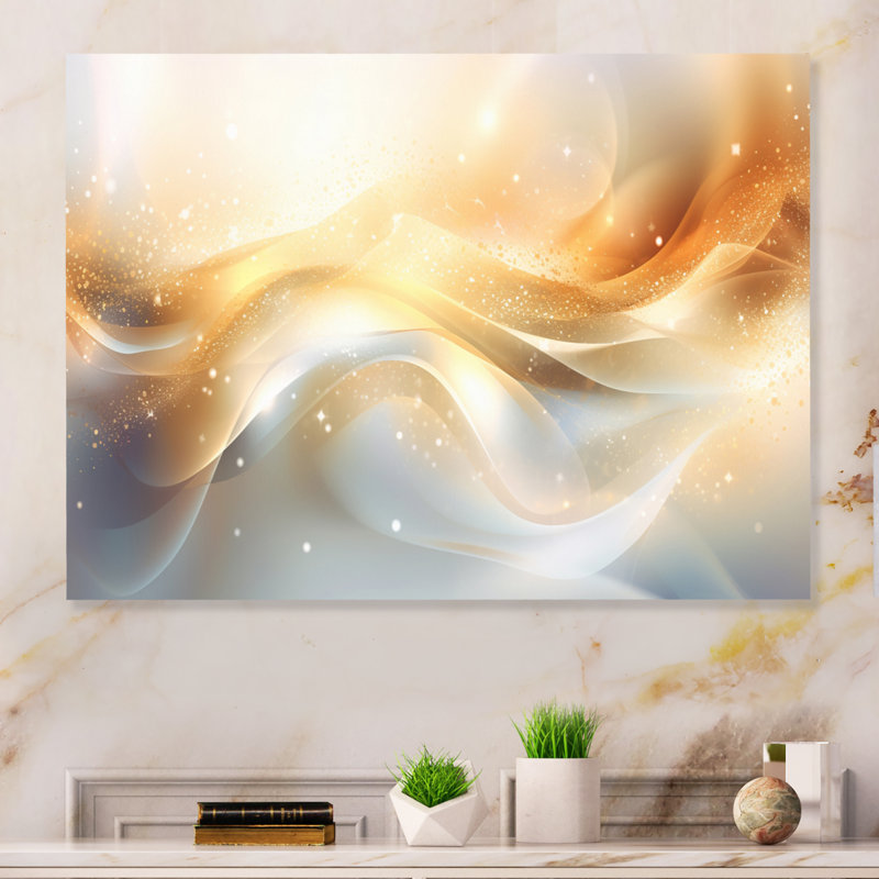 Décoration murale en métal doré et blanc Fractal Tsunami II, H 12 po x l 20 po x P 1 po