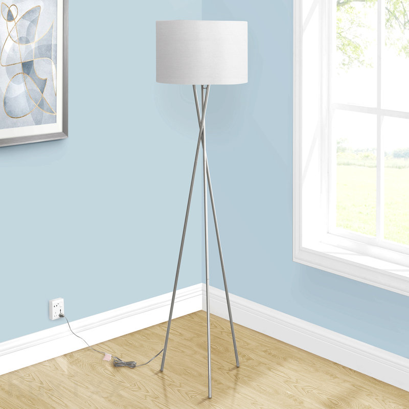 Lighting, H 62 po, lampe sur pied, nickel métallique, abat-jour gris, contemporain