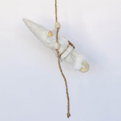 Gnome In Winter White Climbing A Rope Decoration