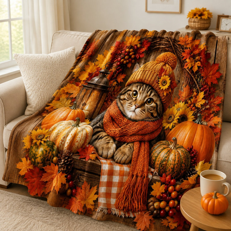 Jeté douillet en molleton Cozy Cat Autumn, Jeté standard (l 50 po x L 60 po)