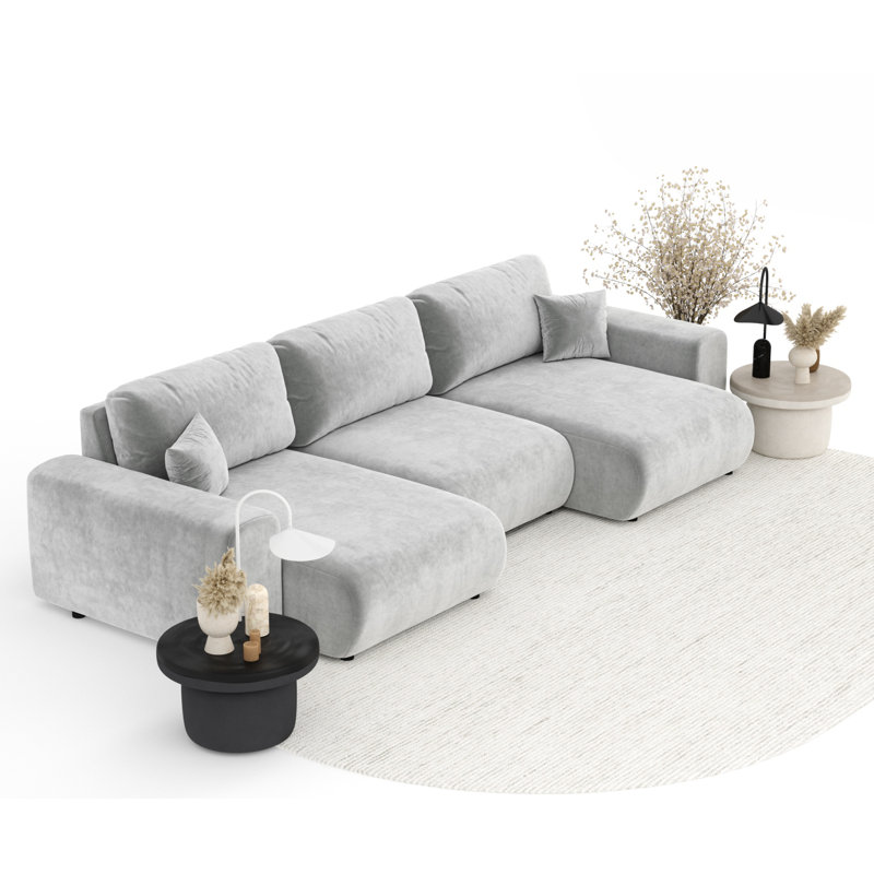 Six-seater panoramic sofa, Light Grey Velvet