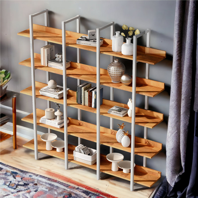 70.5"H X 70.9"W Wood Double 5-Tier Bookcase, White/Brown