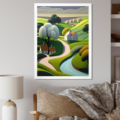 «Little Spring River In Abstract Green Mountains», art mural abstrait sur toile
