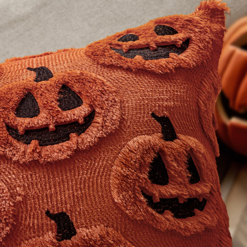 Housses de coussin décoratives citrouille d'automne pour l'Halloween, 50 x 50 cm, rouille foncée, Dark Rust, Square 20"