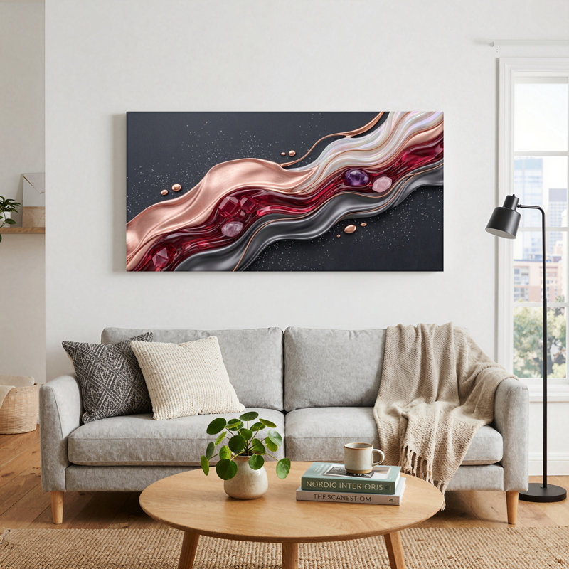 Ensemble de 1 tableau abstrait à motif vague sur toile, 4824