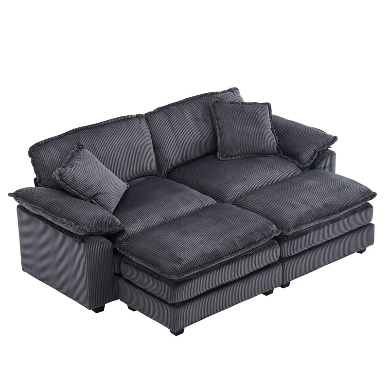 Canapé modulaire surdimensionné à assise profonde et siège réversible avec 2 repose-pieds et coussins, Velours côtelé gris