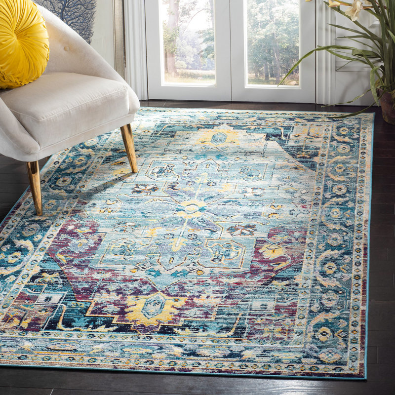 Tapis bleu sarcelle / mauve Lavine, Rectangle 6 pi 7 po x 9 pi 2 po