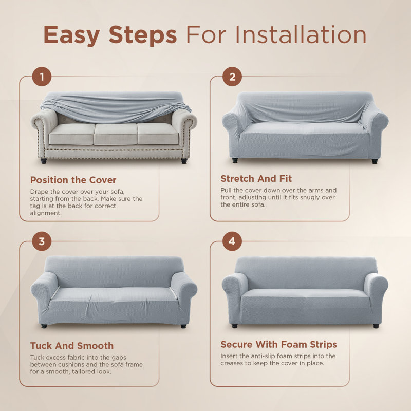 Stretch Sofa Cover with Elastic Fit – Washable Jacquard Couch Protector, Furniture Slipcover for 1–4 Seater Sofas, Silver