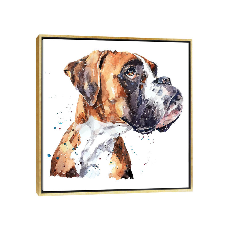 « German boxer » par Edwatercolours-impression, Toile encadrée d'or, Pas de tapis, H 26 po x l 26 po x P 1,5 po