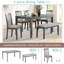 6 chaises de salle à manger rectangulaires en bois avec chaises rembourrées et banc, gris, surface de l'eau, espace design dans la chaise de bar, placage huilé, sièges en lin confortables