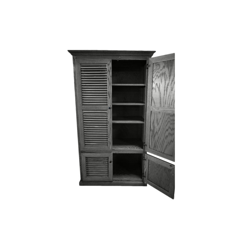 Garde-manger traditionnel double en chêne massif avec portes à volets, Gris