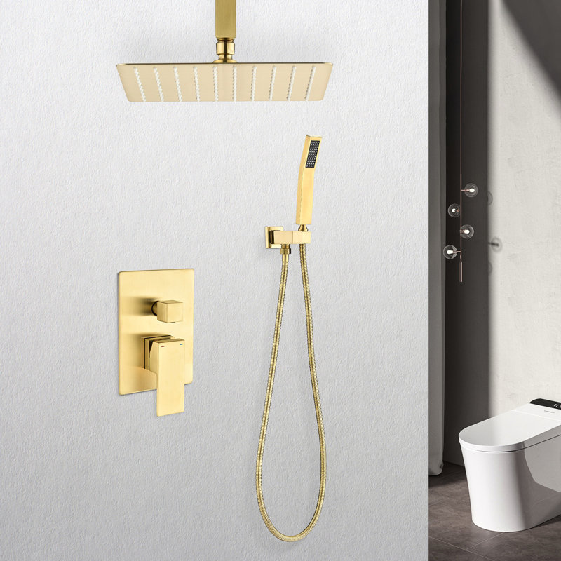 Douche de plafond dorée - Tête de douche de 12 po avec douchette naturelle autonettoyante en laiton conforme à la norme américaine sur les tuyaux et conforme à la norme