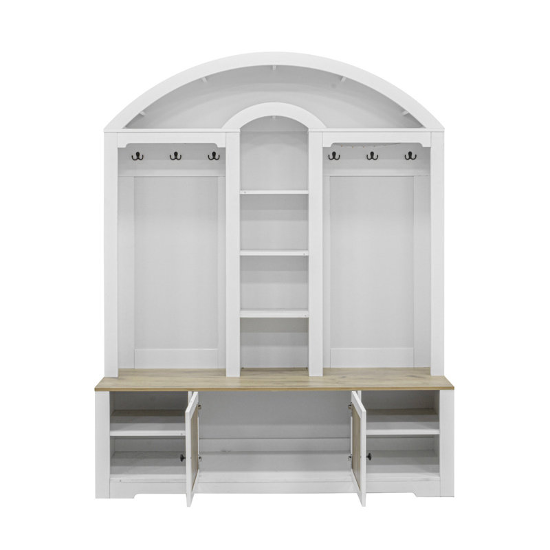2-Tone Curved Entryway Cabinet With Hooks, White 