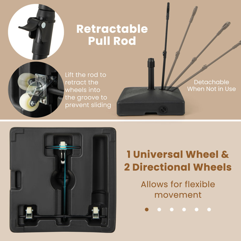 Socle de parasol mobile mobile à roulettes avec support à eau et sable 132 lb