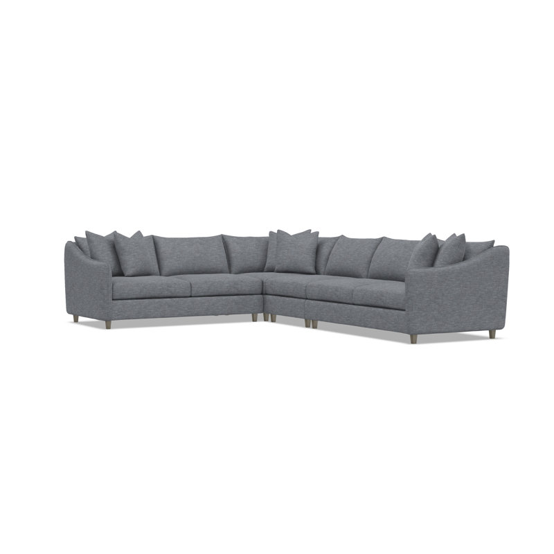 Joli Sectional, Beige Polyester, 32.5" H x 137.5" W x 107.5" D, Dark Brown Wood