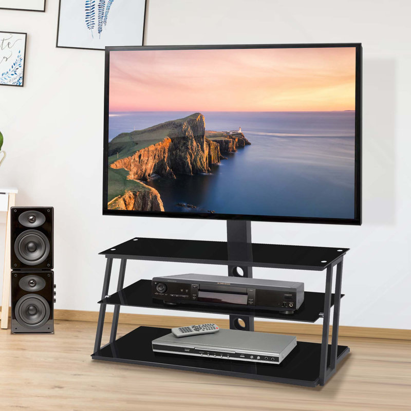 Multi-Function Angle & Height Adjustable Tempered Glass TV Stand