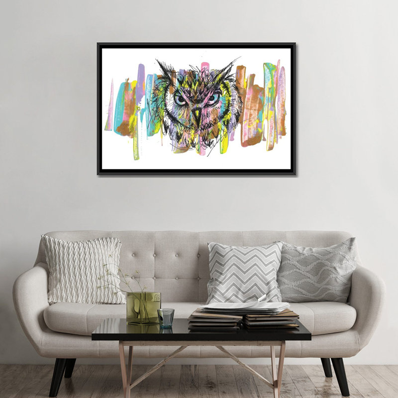 Impression sur toile hibou, H 18 po x l 26 po x P 1,5 po, Toile avec cadre noir