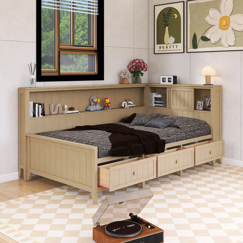 Twin Size Daybed With Storage Shelves And 3 Drawers, Twin