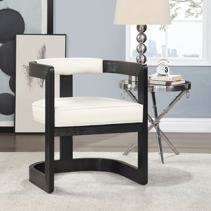 19.3'' H Upholstered Armchair, Black Wire Brush, Cream Vegan Leather