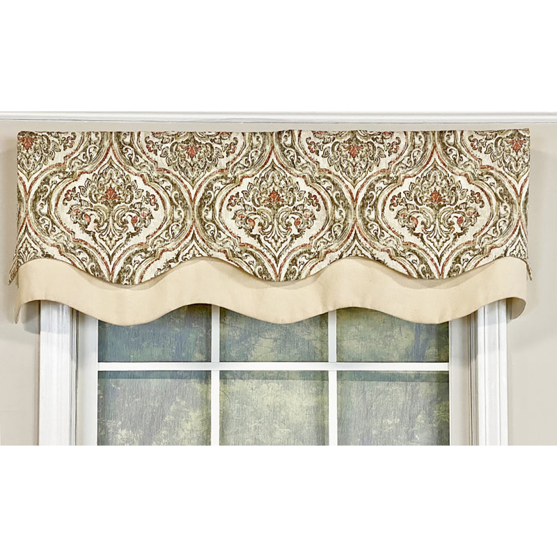 Cotton Blend Damask Scalloped Window Valance, Blush