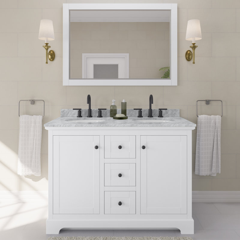 Ensemble de meuble-lavabo double 48 po Avery, Blanc, Or brossé
