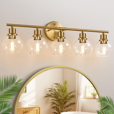 Luminaire de salle de bain 5 lumières, lumières modernes dorées brossées