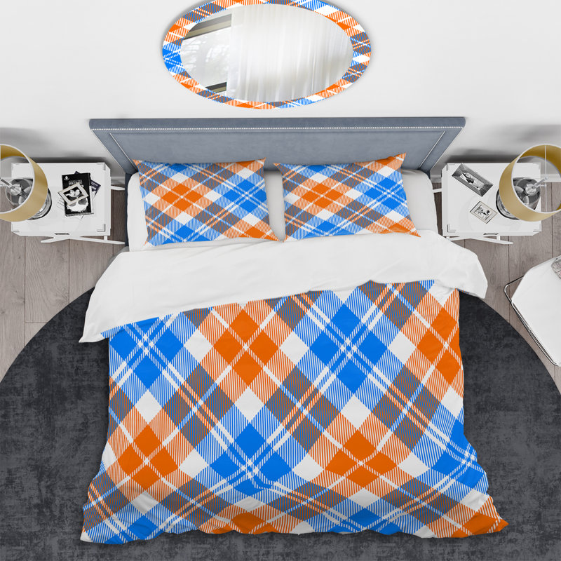 Ensemble de housse de couette en microfibre bleu / orange 2 pièces, Housse de couette simple + 1 taie décorative stan
