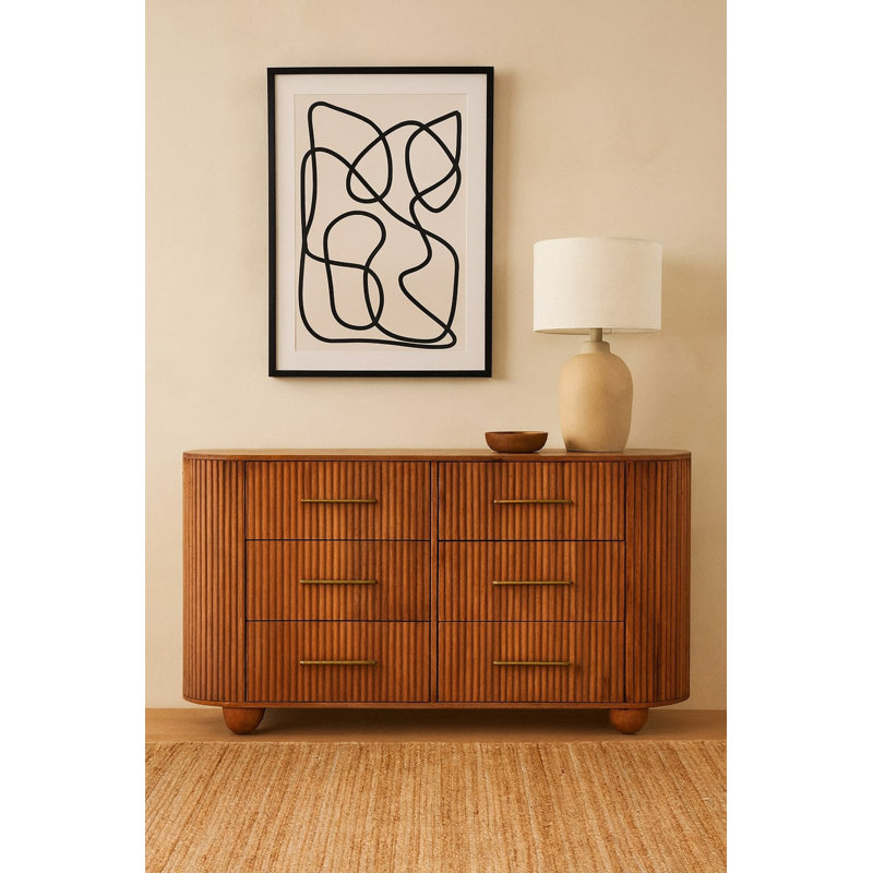 Commode Woodridgefront - chêne ambré, 6 tiroirs, Marron clair