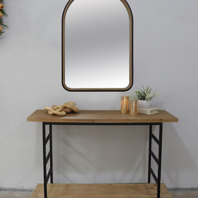 Miroir arqué deux tons noir mat et bois naturel