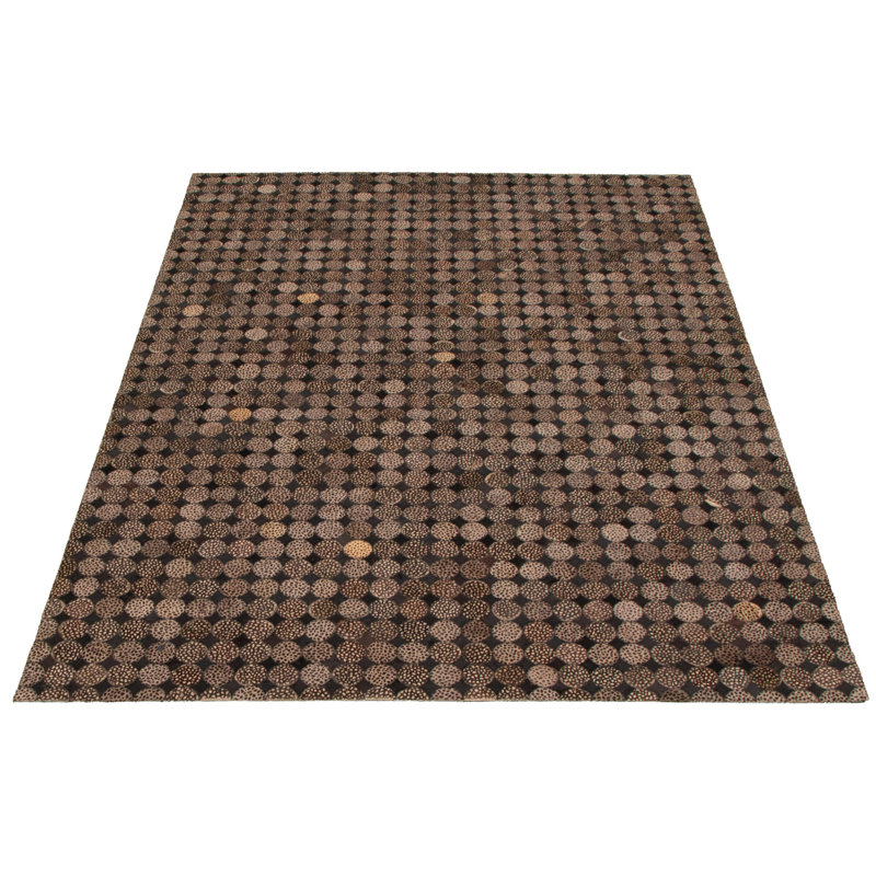 Tapis décoratif en cuir brun fabriqué à la main à motif géométrique