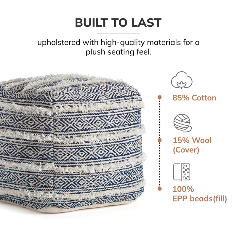 Darbydale Upholstered Pouf, Navy Cotton Blend