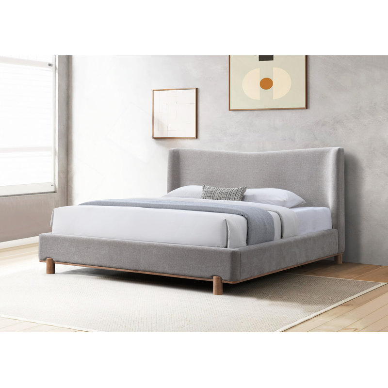 Lit plateforme moderne, aucun sommier requis, pieds en bois d'hévéa noyer, capacité de 660 lb, Grand lit