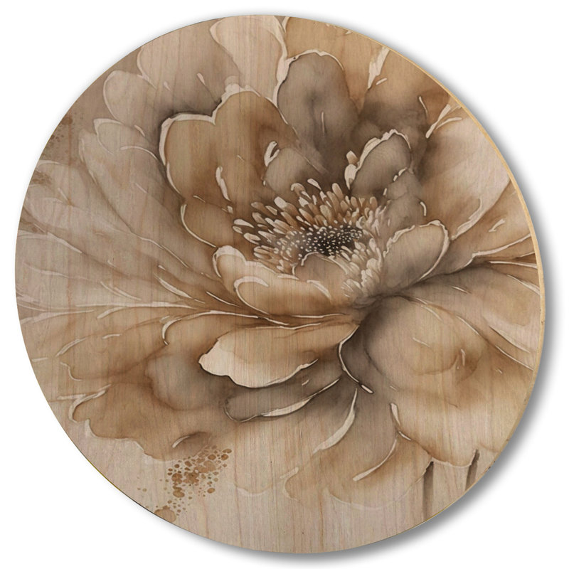 Simple fleur beige IV - Art mural en bois floral et botanique - Bois de pin naturel, L 23 po x H 23 po